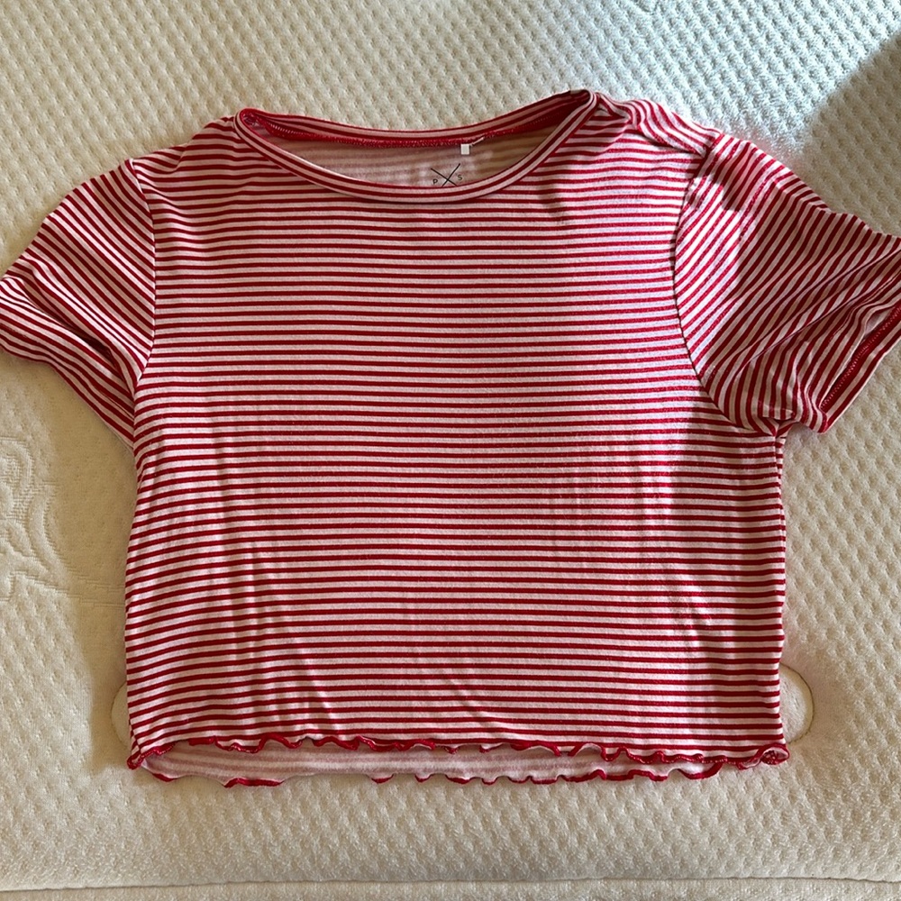 Pacsun red and white striped cropped shirt